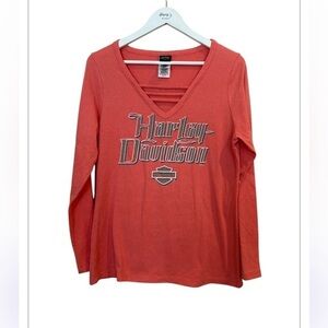Harley Davidson Canada Dukes Women’s  Biker Coral Long Sleeve Shirt Size Large